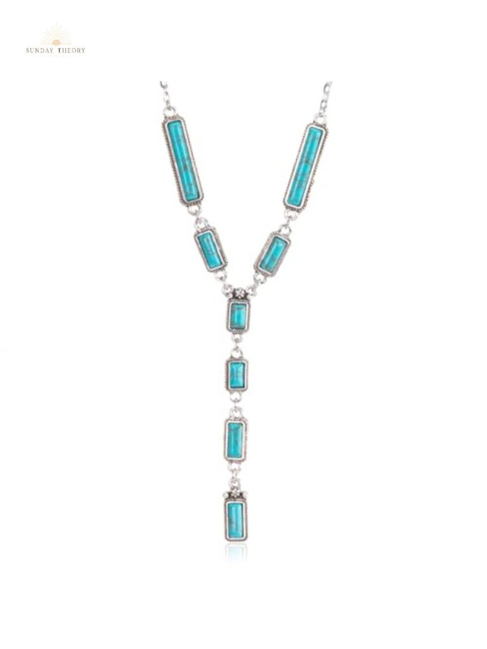 Vintage Oxidized Silver Turquoise Drop Pendant Necklace - Picture 6 of 6